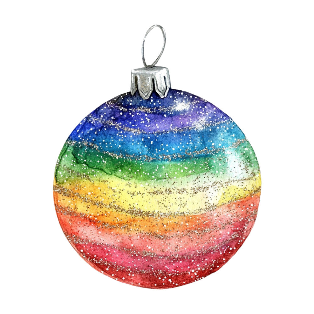 Watercolor Christmas Ornaments Fabric Panel 8 QuiltingFabricPanels