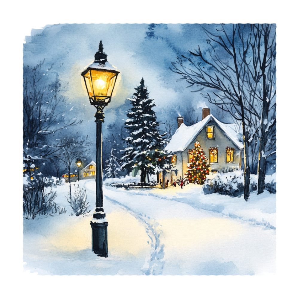 Watercolor Christmas Scene Fabric Panel 24 QuiltingFabricPanels