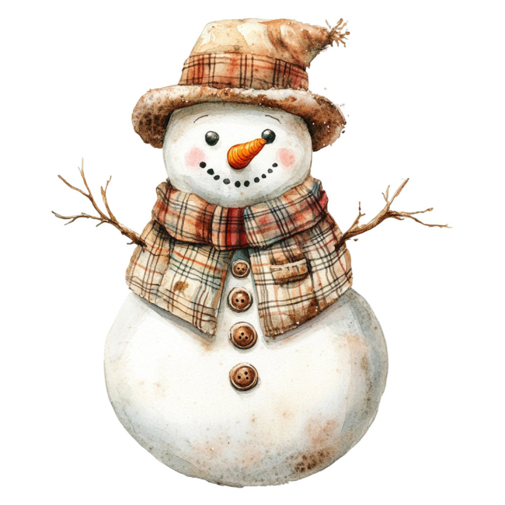 Watercolor Christmas Snowman Fabric Panel 18 QuiltingFabricPanels