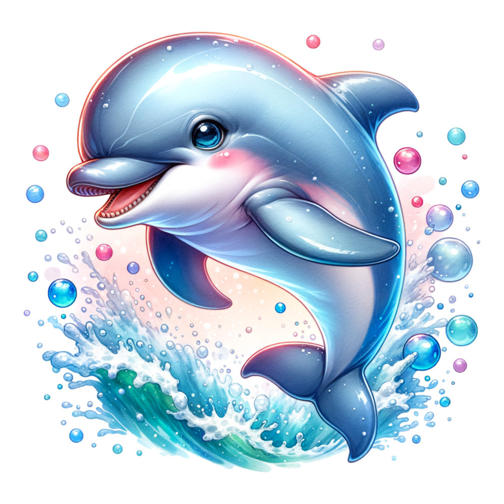 Watercolor Cute Dolphin Fabric Panel 1