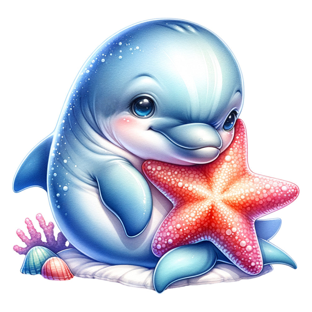 Watercolor Cute Dolphin Fabric Panel 11