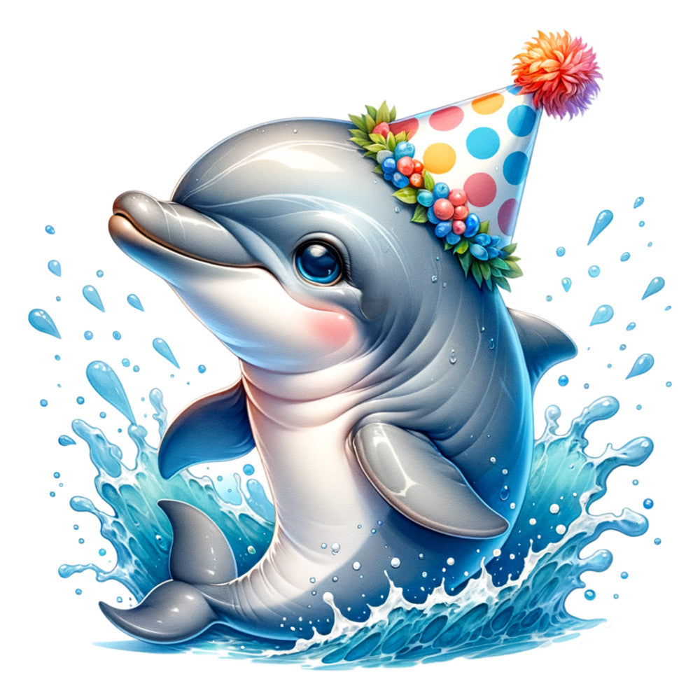 Watercolor Cute Dolphin Fabric Panel 3