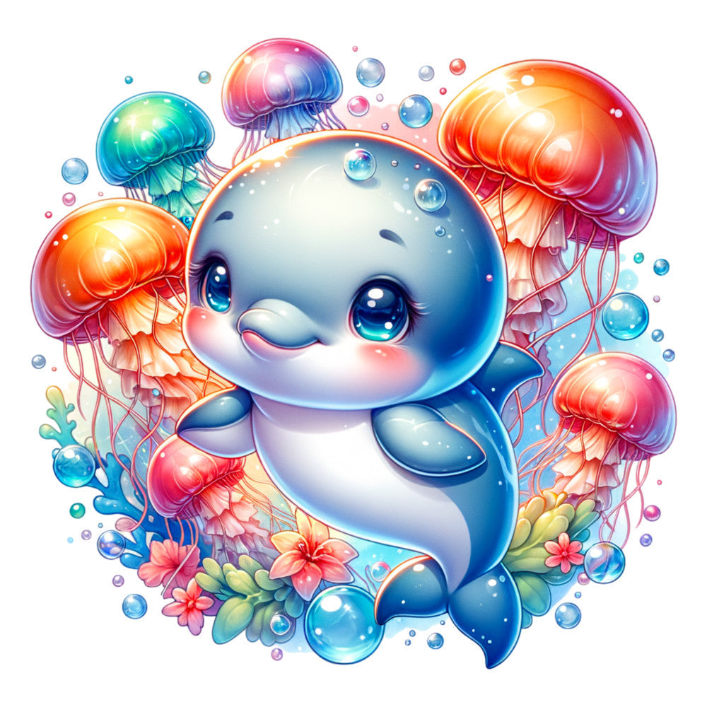 Watercolor Cute Dolphin Fabric Panel 5