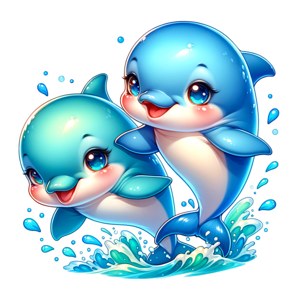 Watercolor Cute Dolphin Fabric Panel 8