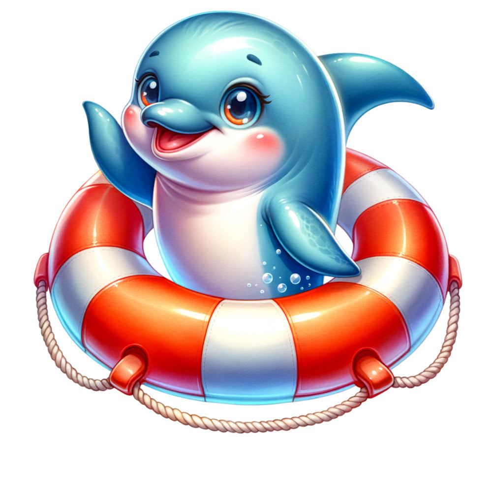 Watercolor Cute Dolphin Fabric Panel 9