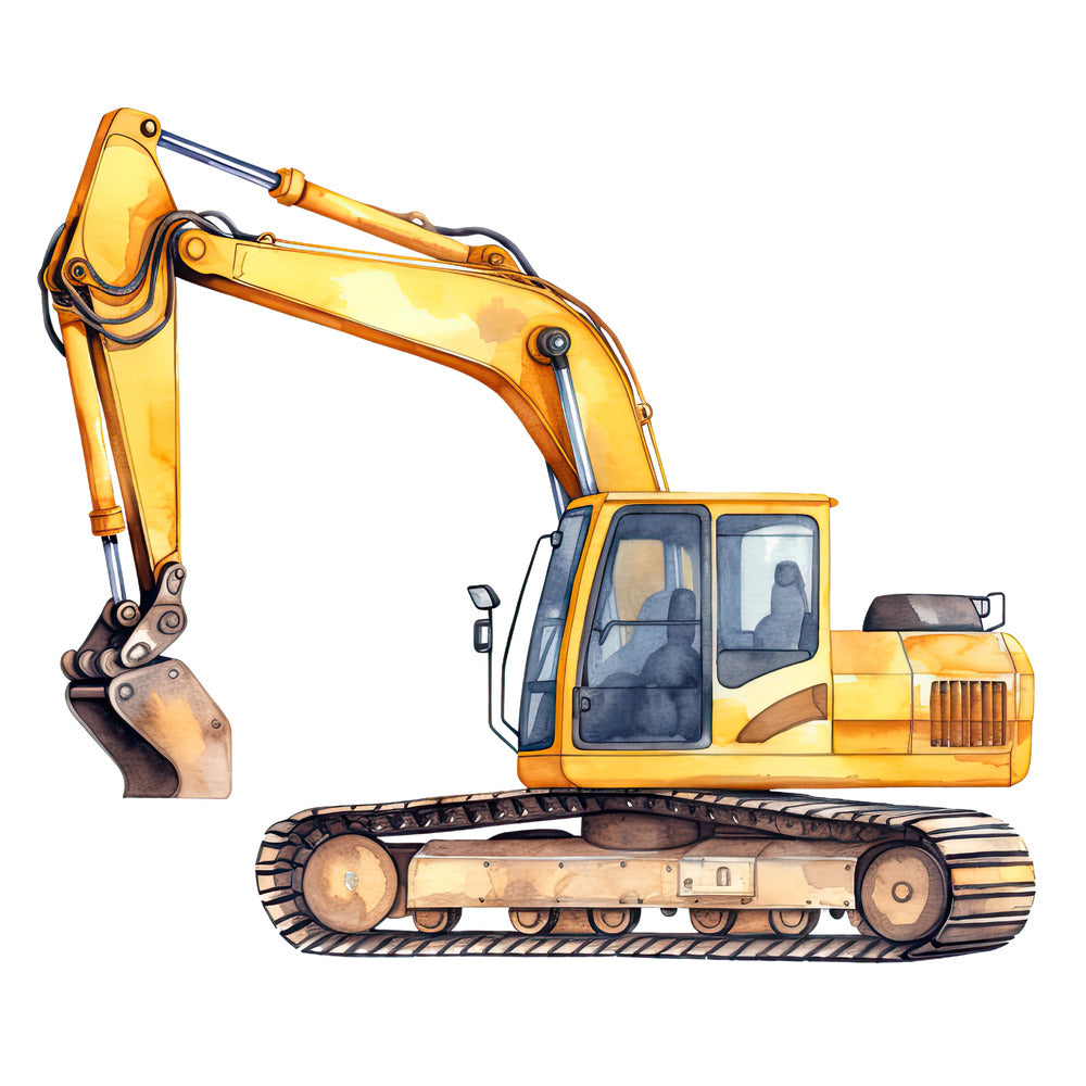 Watercolor Excavator Fabric Panel QuiltingFabricPanels