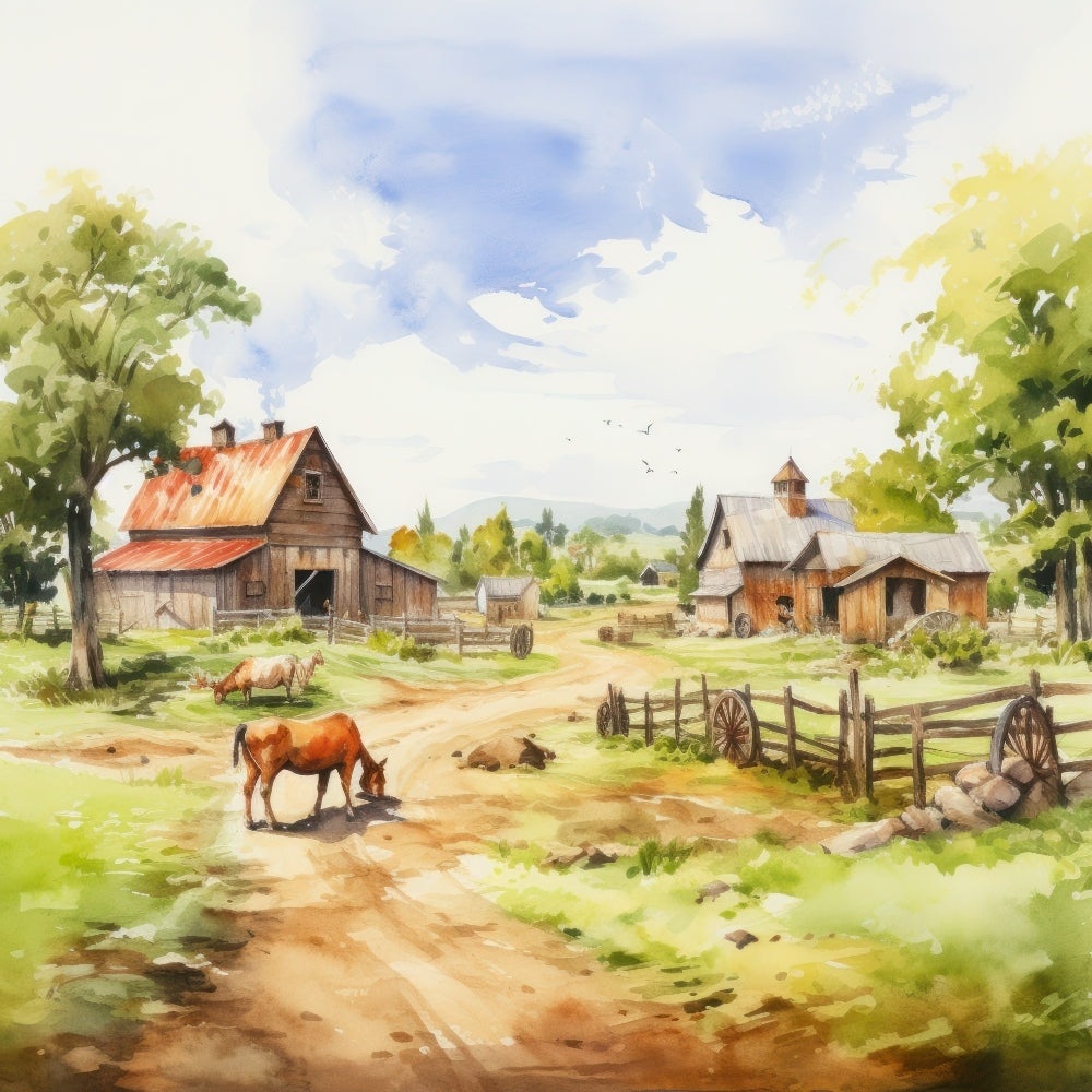 Watercolor Farm Life Fabric Panel 11 QuiltingFabricPanels
