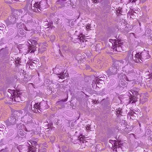 Watercolor Floral Purple Cotton 44"/45" Fabric Per Yard Sykel Studio