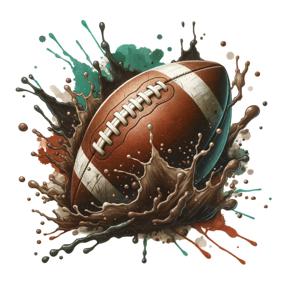 Watercolor Football and Splash Fabric Panel 10