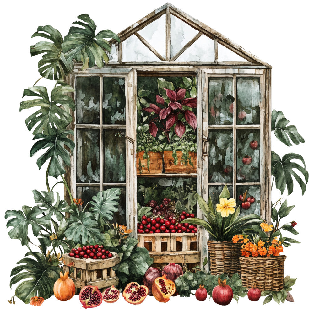 Watercolor Greenhouse Fabric Panel 24 QuiltingFabricPanels