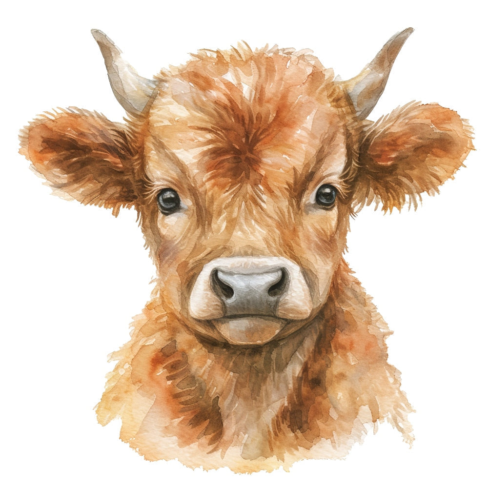 Watercolor Highland Cow Fabric Panel 12 QuiltingFabricPanels