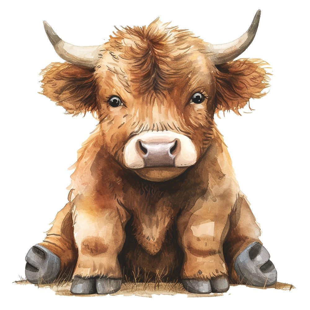 Watercolor Highland Cow Fabric Panel 5