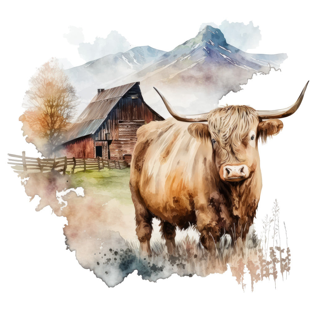 Watercolor Highland Cows Fabric Panel 12