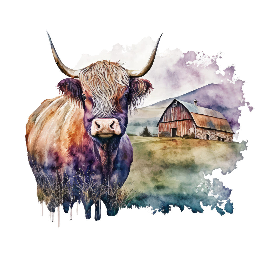 Watercolor Highland Cows Fabric Panel 15
