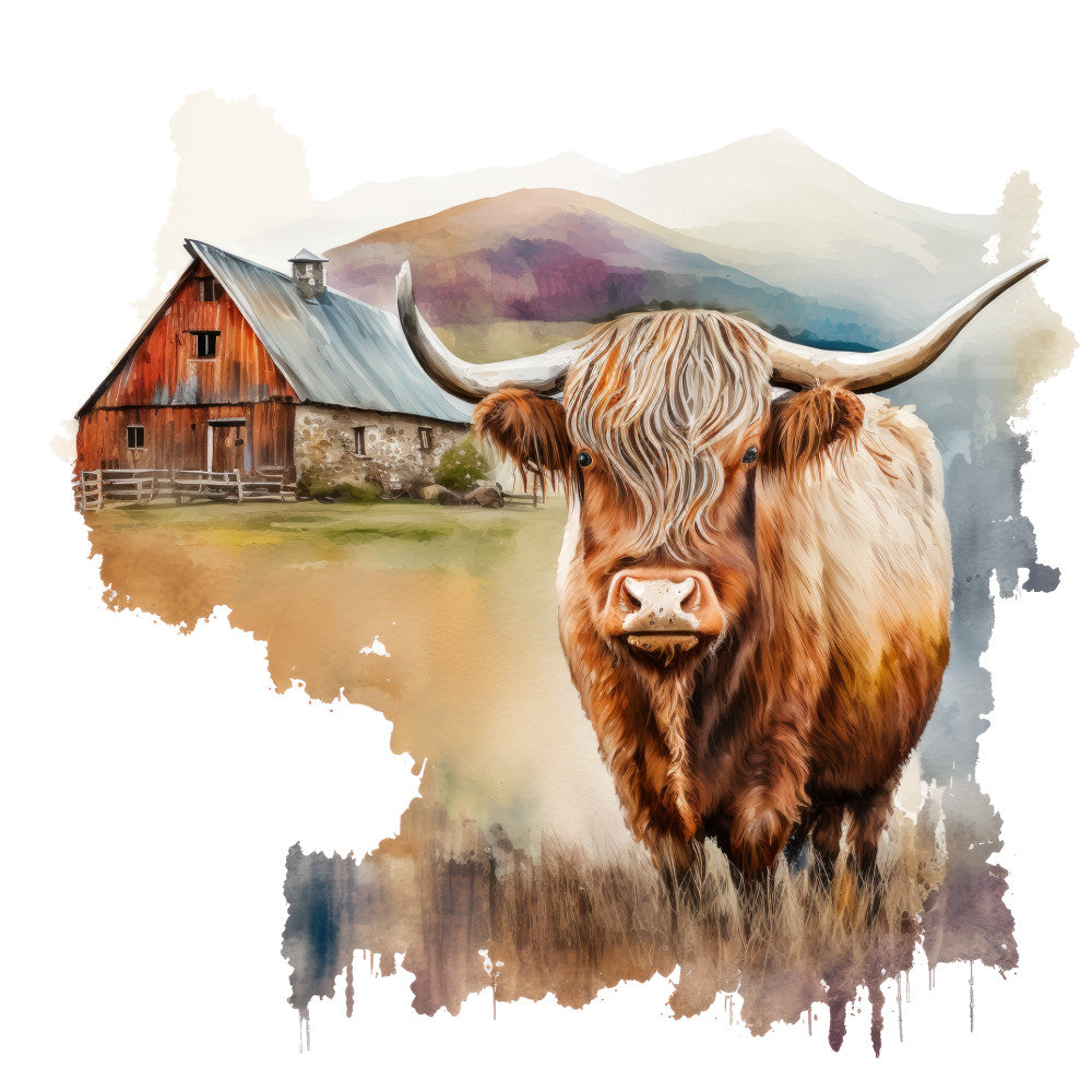 Watercolor Highland Cows Fabric Panel 16