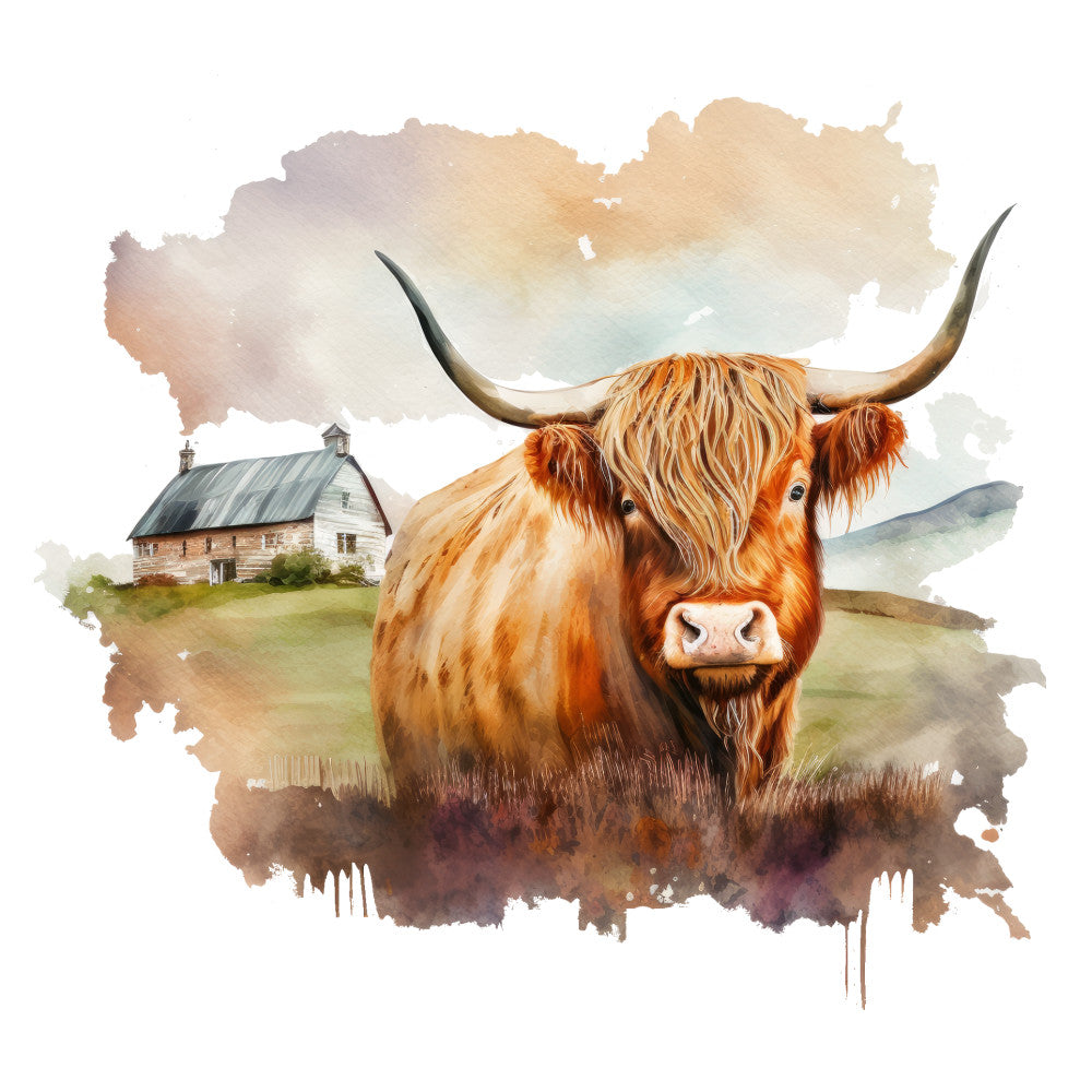 Watercolor Highland Cows Fabric Panel 3