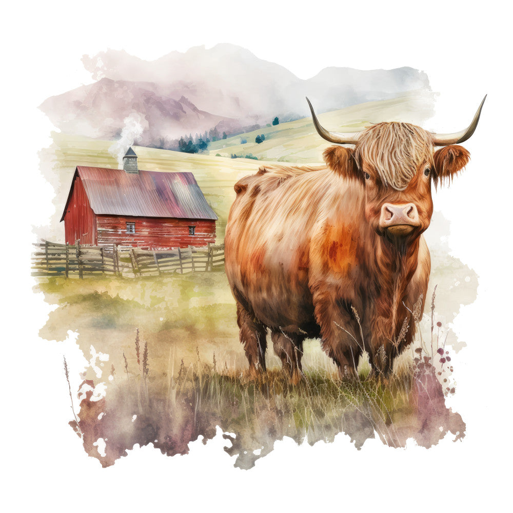 Watercolor Highland Cows Fabric Panel 4