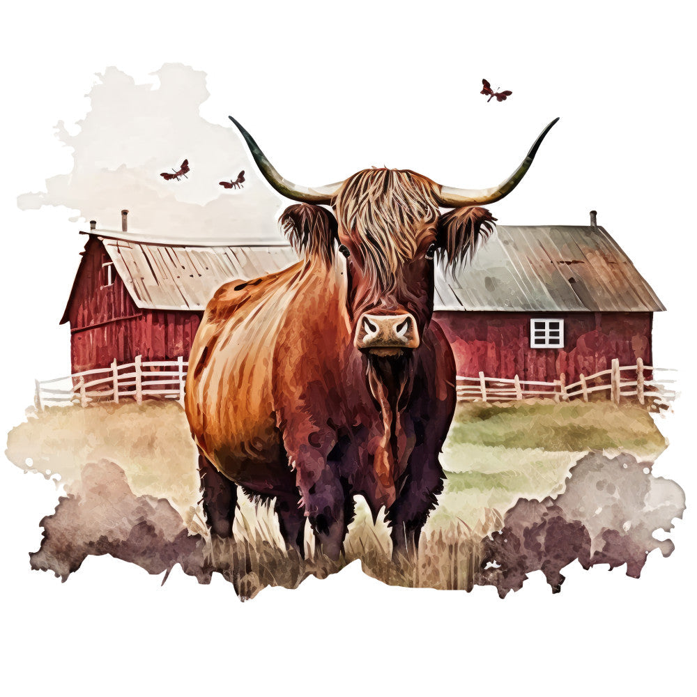 Watercolor Highland Cows Fabric Panel 5