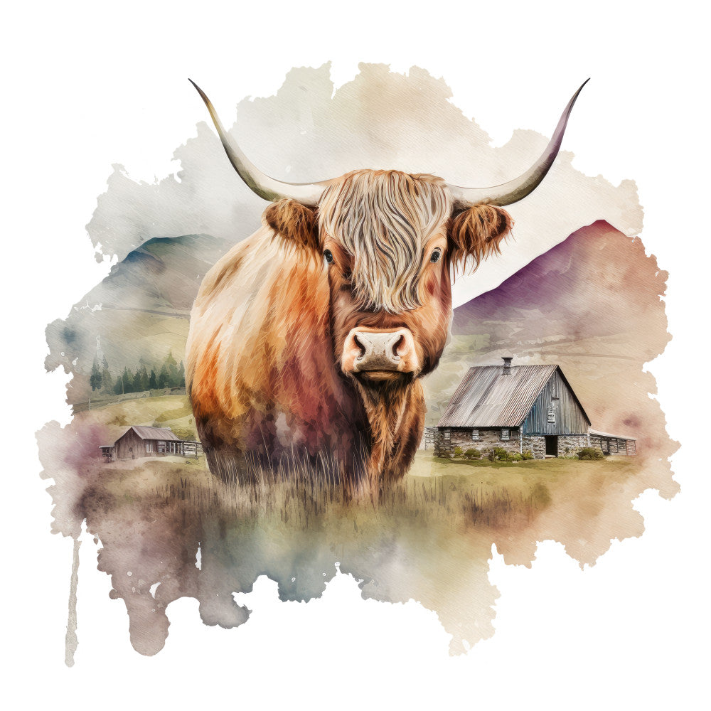 Watercolor Highland Cows Fabric Panel 9