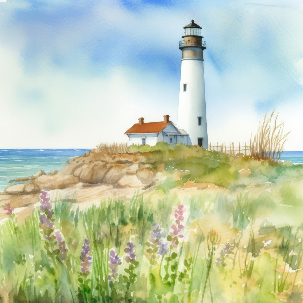 Watercolor Lighthouse Fabric Panel 1