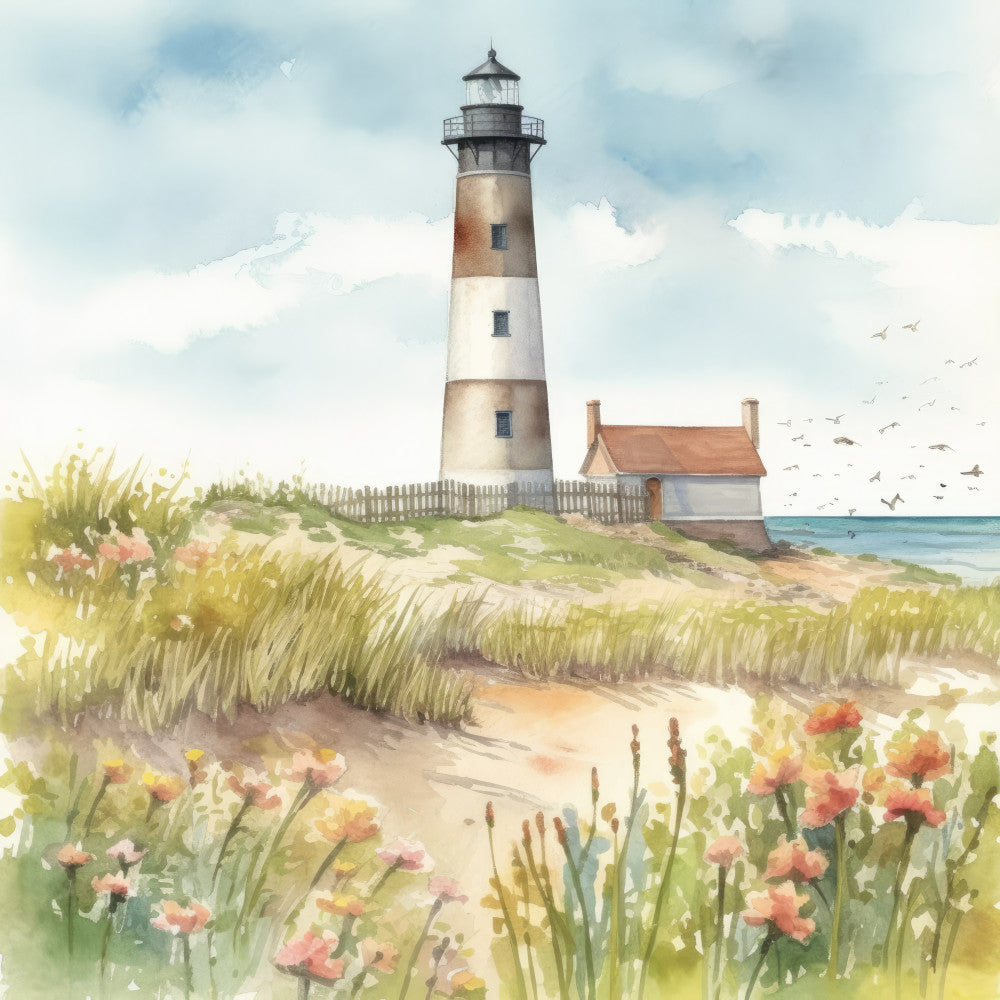 Watercolor Lighthouse Fabric Panel 10