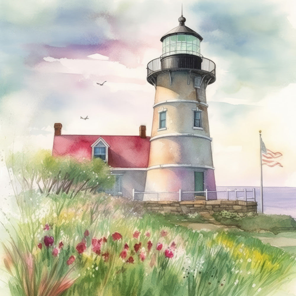 Watercolor Lighthouse Fabric Panel 11