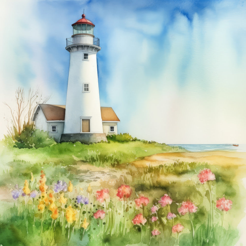 Watercolor Lighthouse Fabric Panel 12