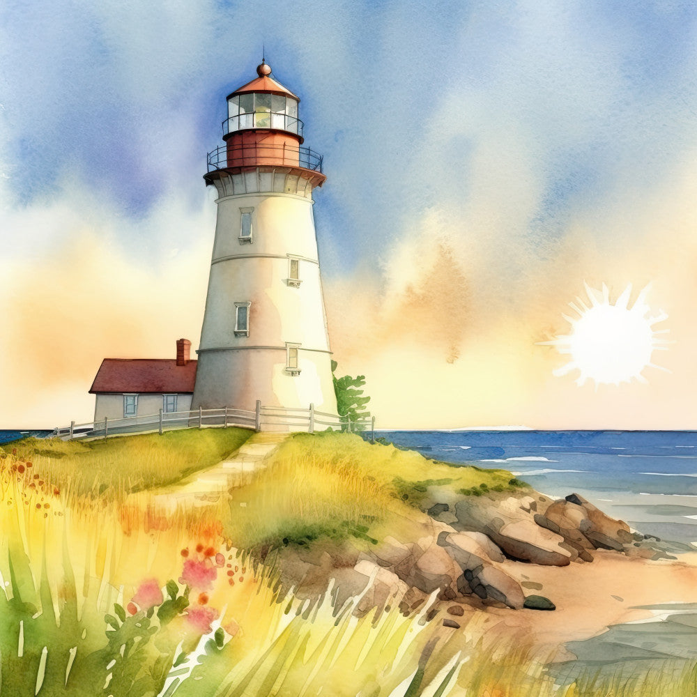 Watercolor Lighthouse Fabric Panel 2