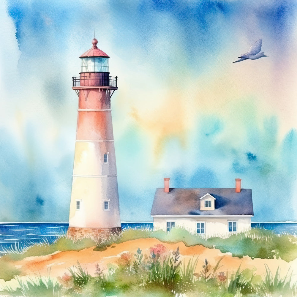 Watercolor Lighthouse Fabric Panel 4