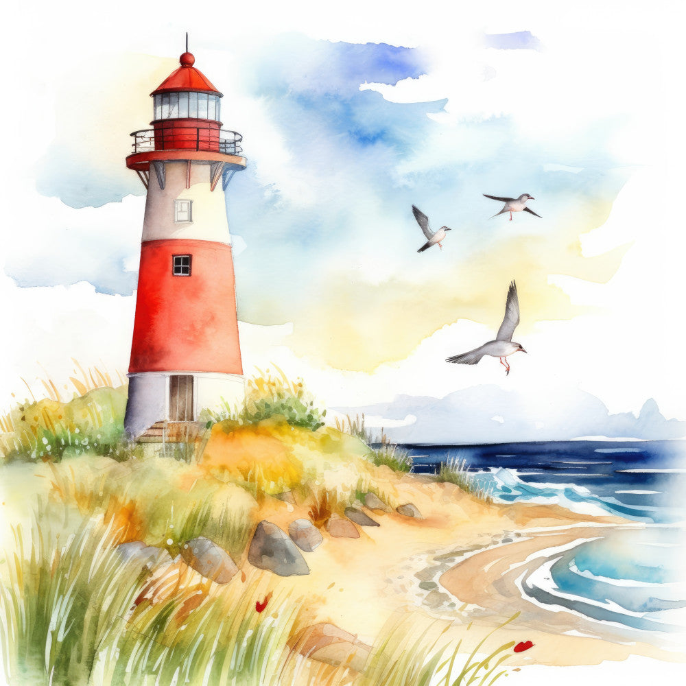 Watercolor Lighthouse Fabric Panel 5