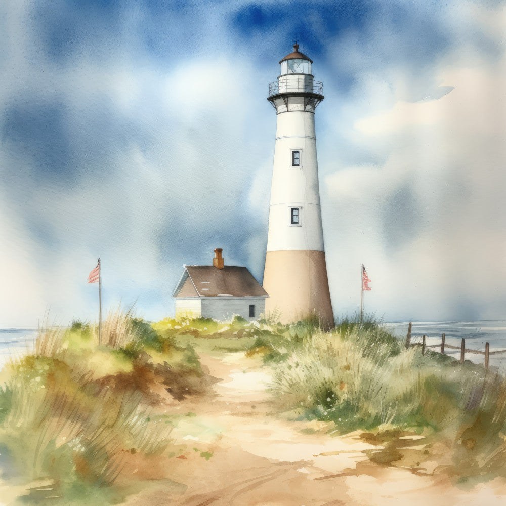 Watercolor Lighthouse Fabric Panel 6