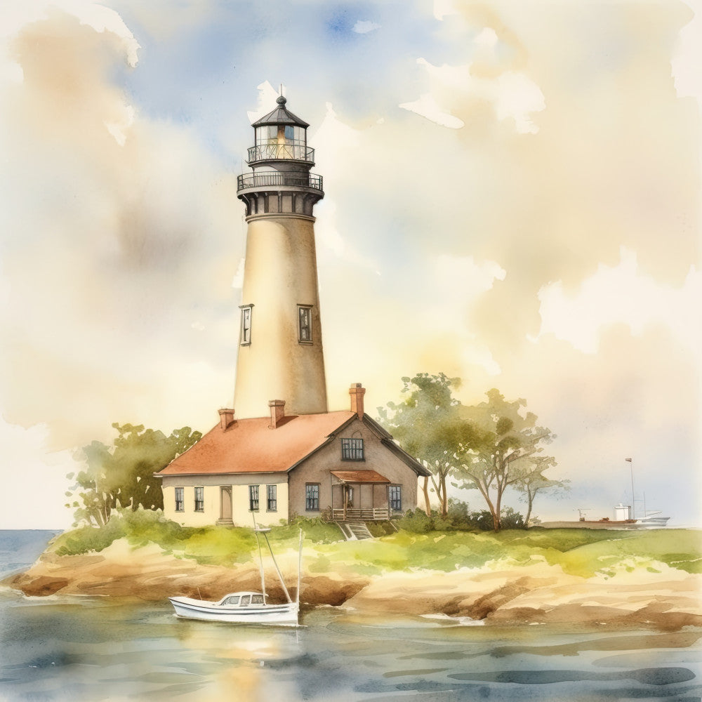 Watercolor Lighthouse Fabric Panel 7