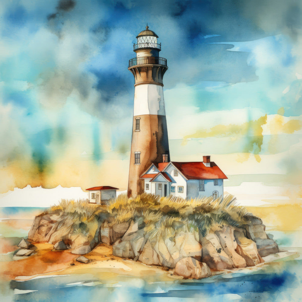 Watercolor Lighthouse Fabric Panel 8