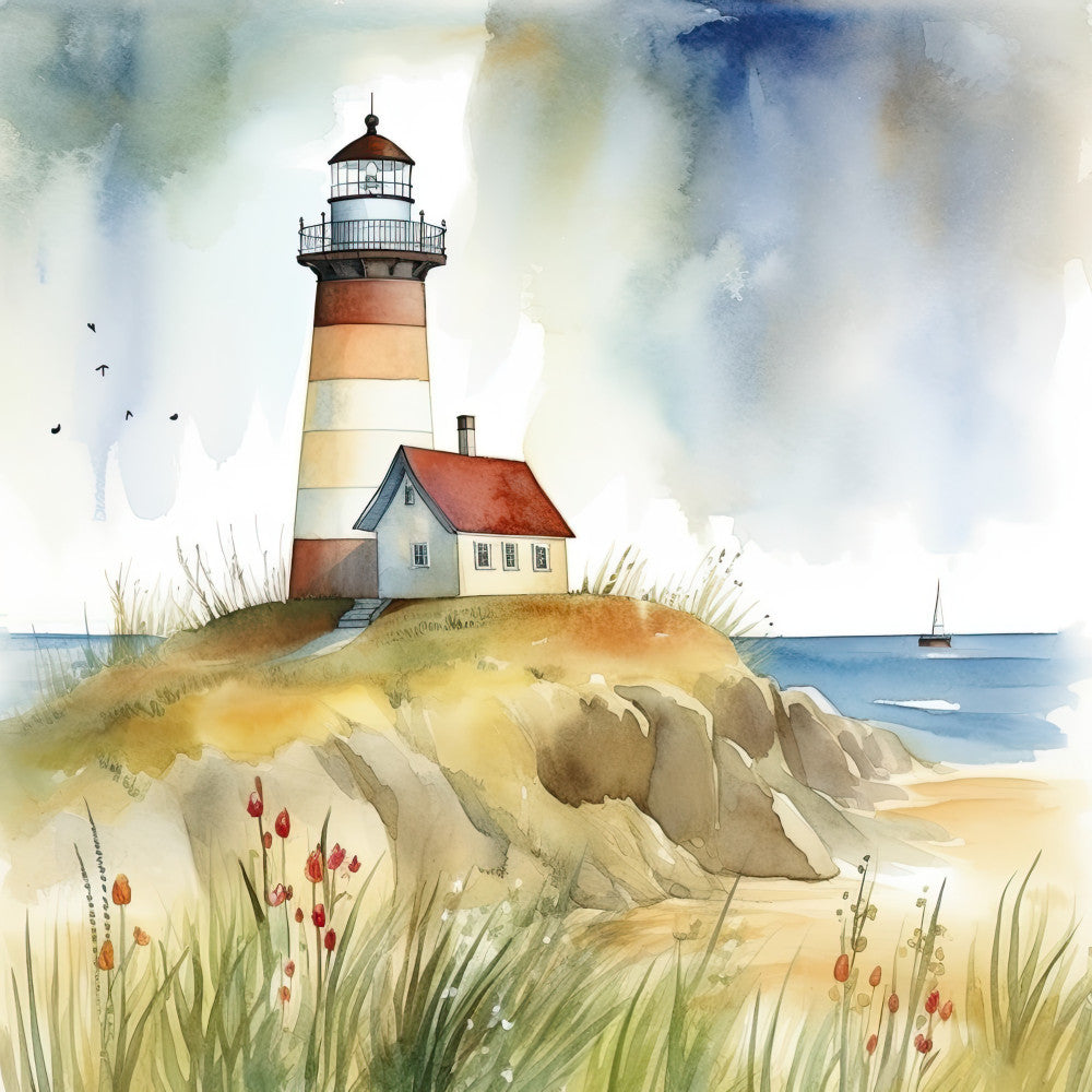 Watercolor Lighthouse Fabric Panel 9