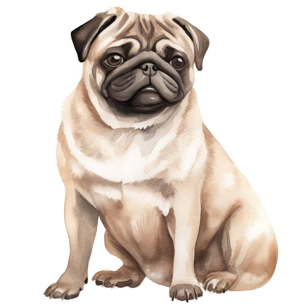 Watercolor Pug Fabric Panel 10