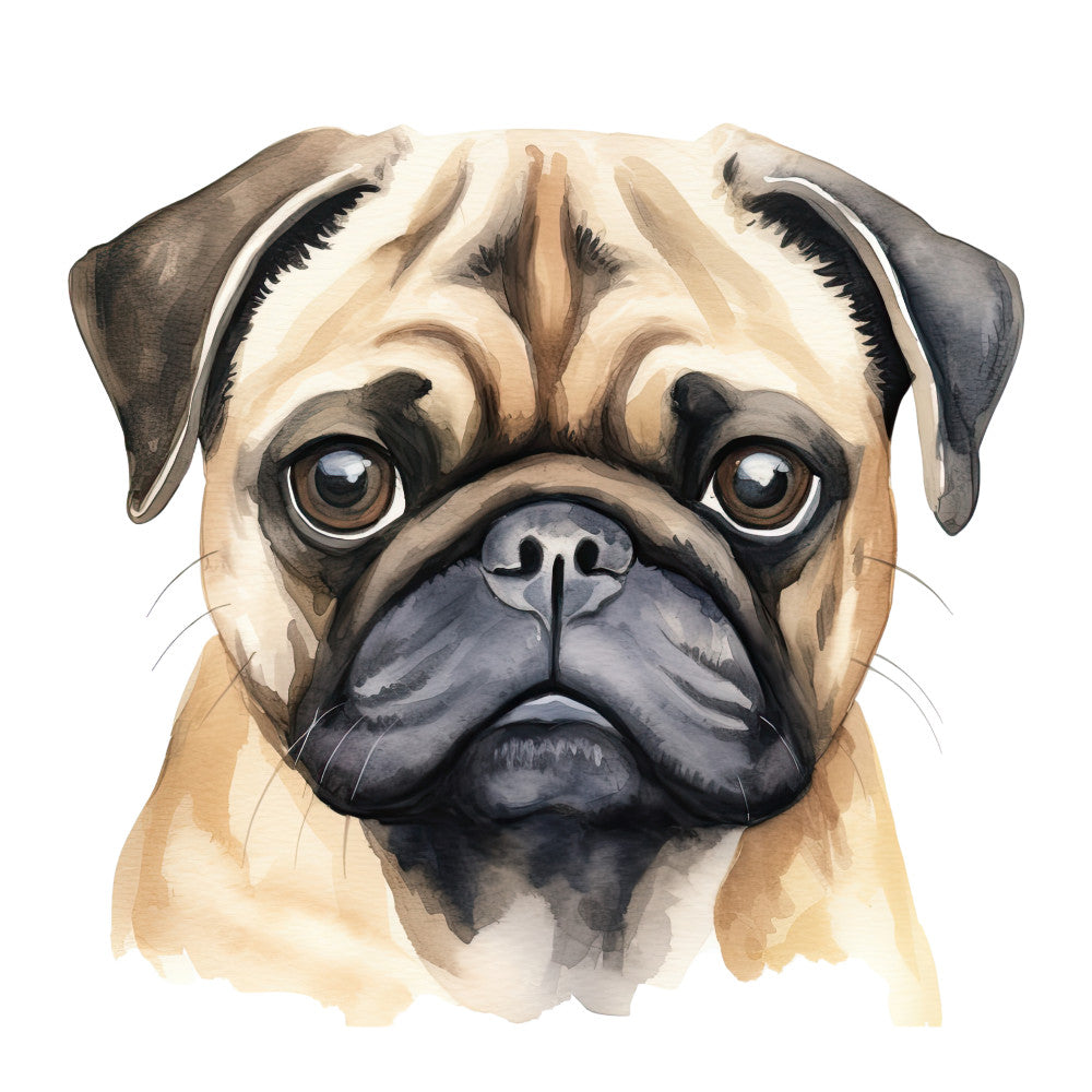 Watercolor Pug Fabric Panel 12