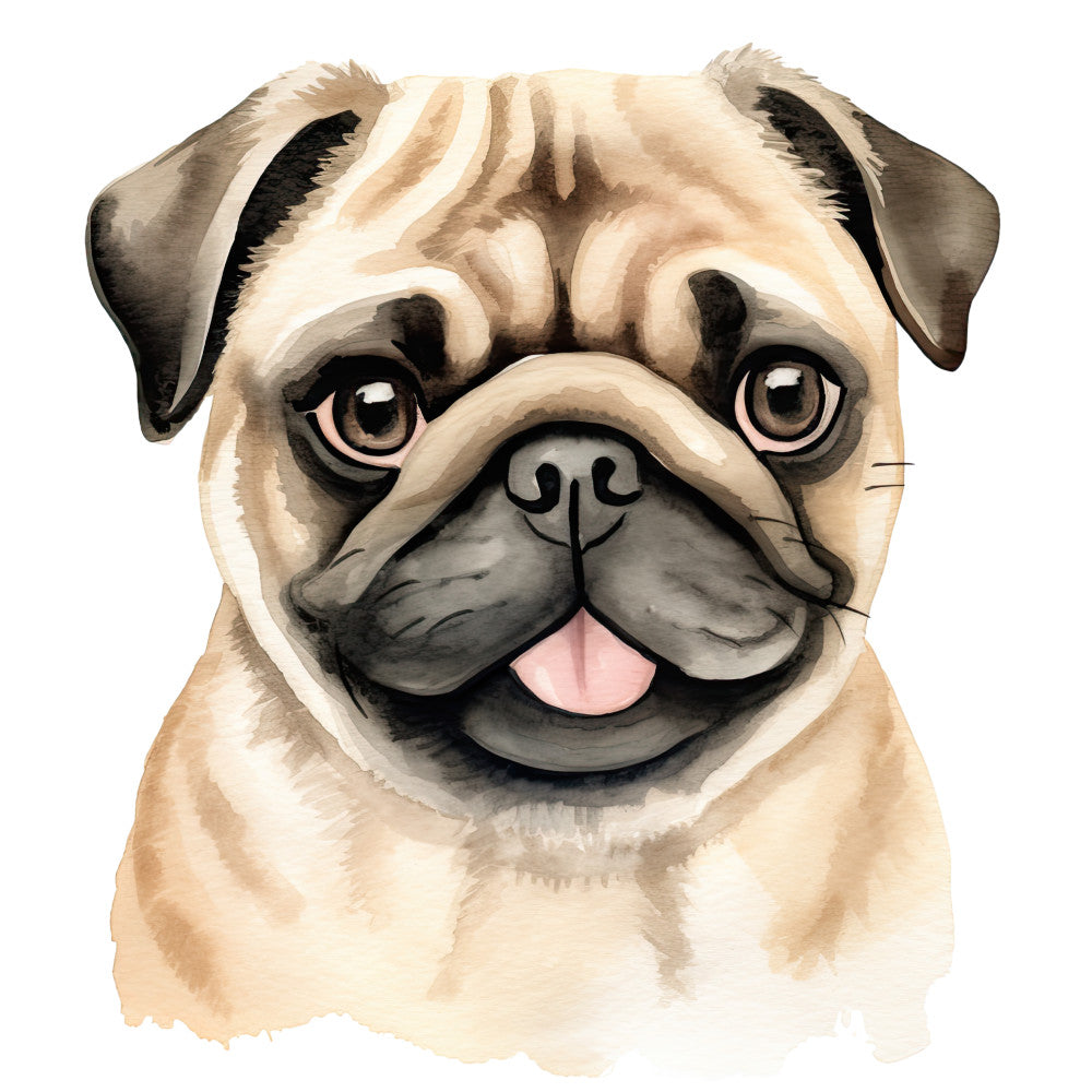Watercolor Pug Fabric Panel 15