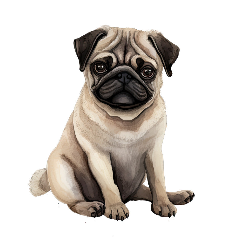 Watercolor Pug Fabric Panel 18