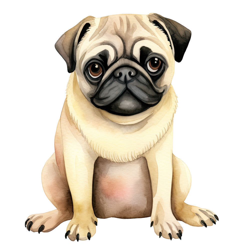 Watercolor Pug Fabric Panel 19