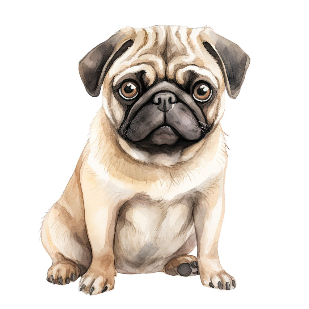Watercolor Pug Fabric Panel 20
