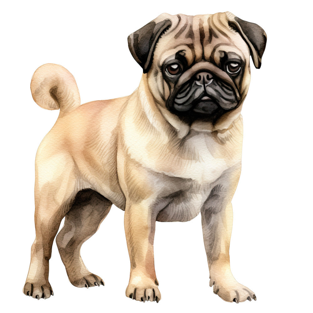 Watercolor Pug Fabric Panel 23