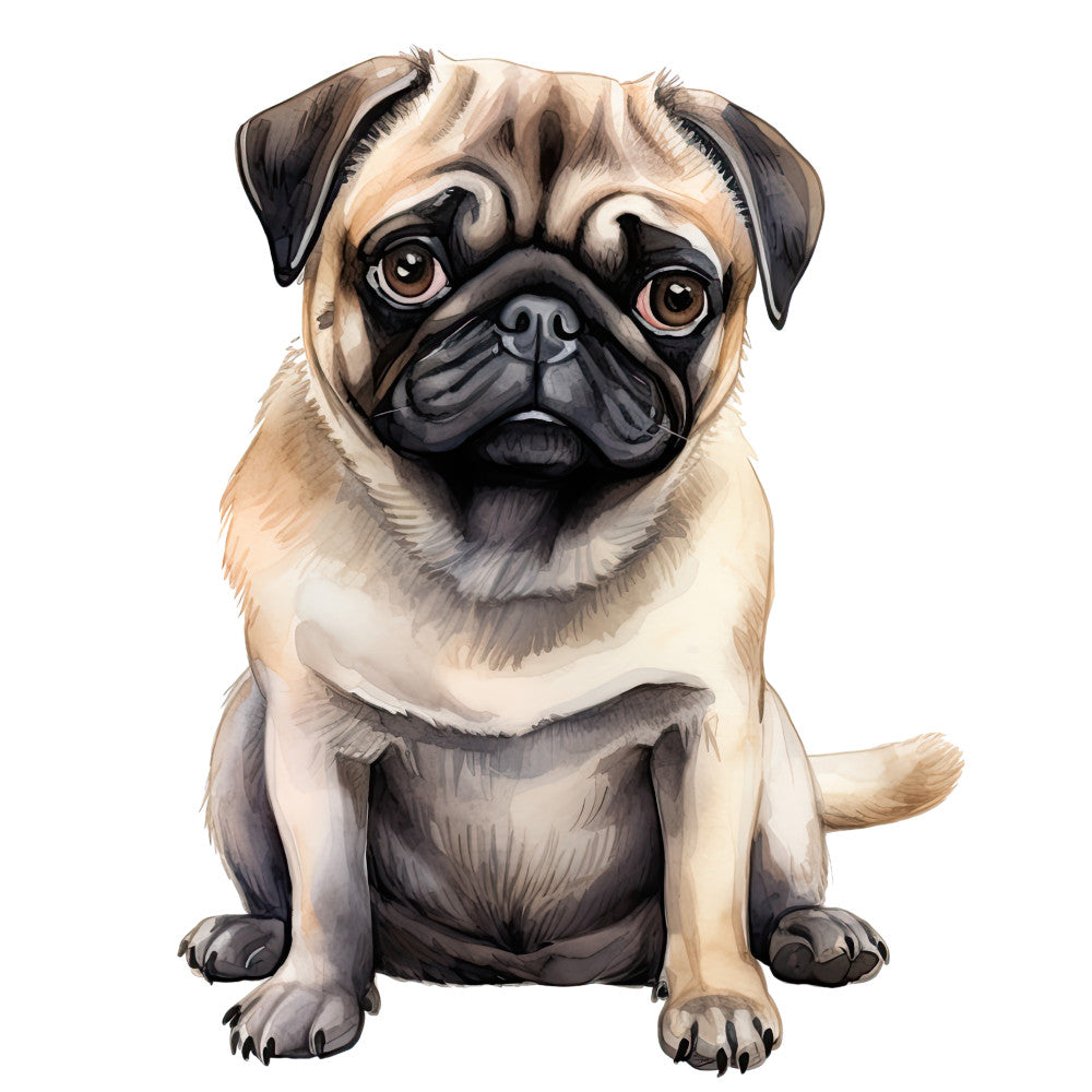 Watercolor Pug Fabric Panel 25