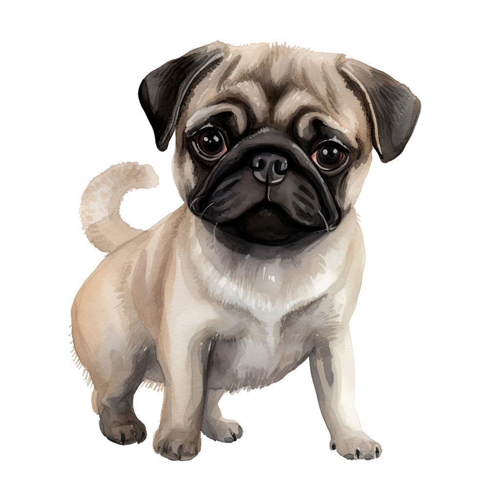 Watercolor Pug Fabric Panel 3