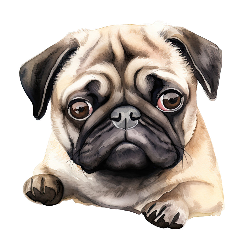 Watercolor Pug Fabric Panel 30