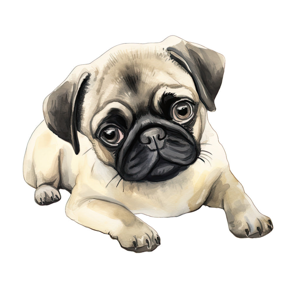 Watercolor Pug Fabric Panel 32