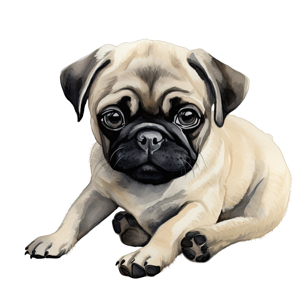 Watercolor Pug Fabric Panel 33