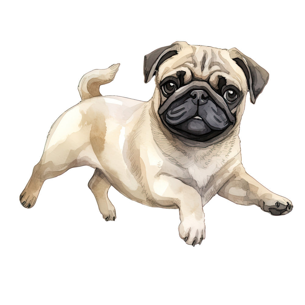 Watercolor Pug Fabric Panel 34 QuiltingFabricPanels