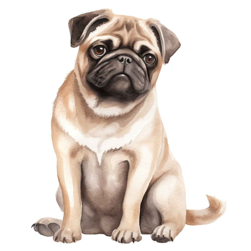 Watercolor Pug Fabric Panel 8