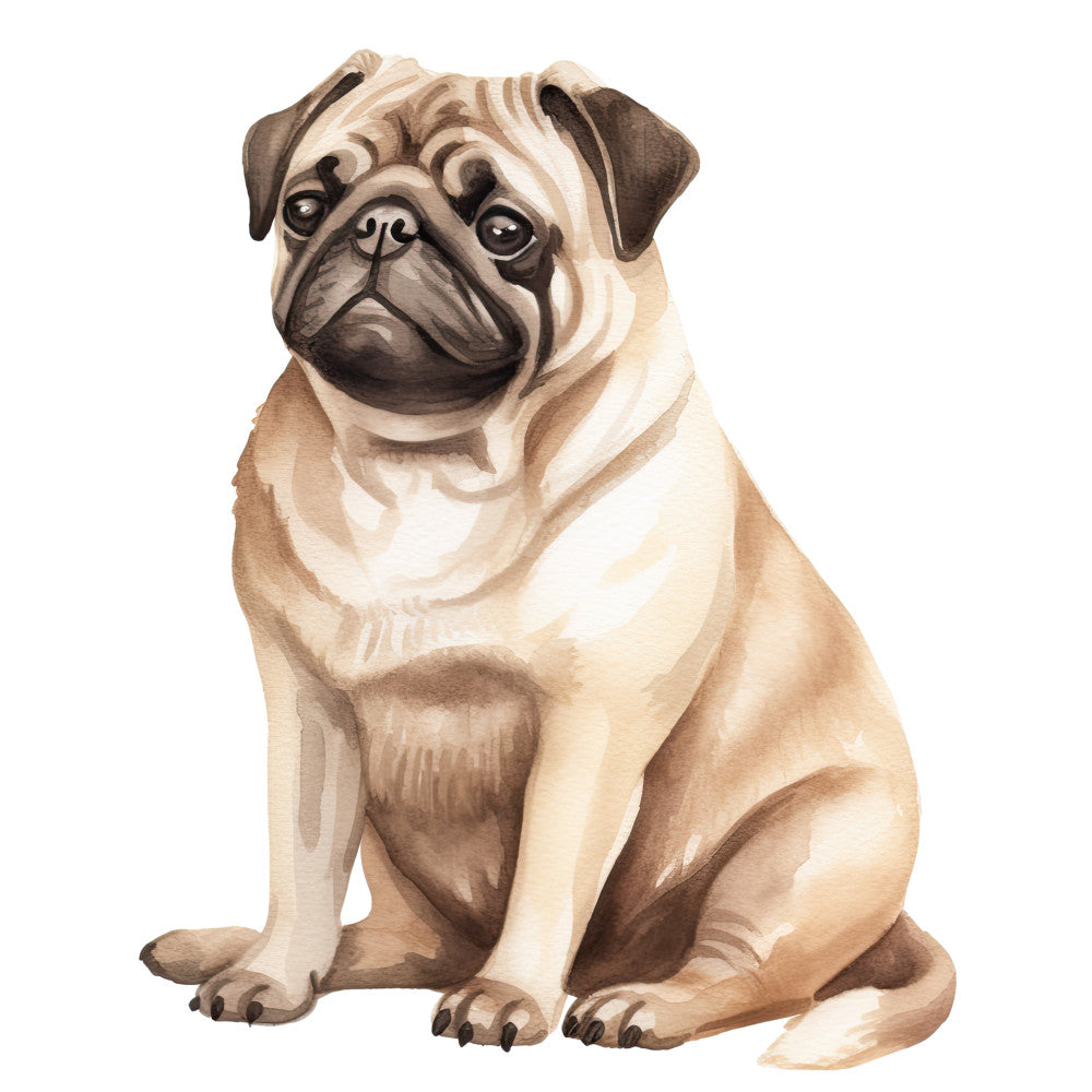 Watercolor Pug Fabric Panel 9