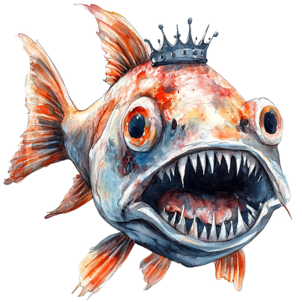 Watercolor Scary Fish Fabric Panel 13 QuiltingFabricPanels